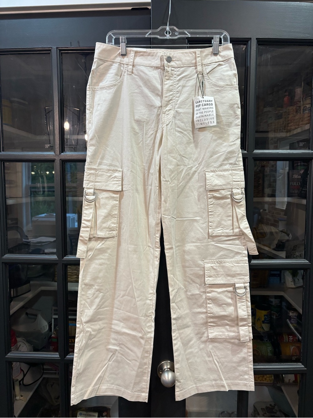 Sanctuary Cream Women's Cargo Jeans with Utility Pockets